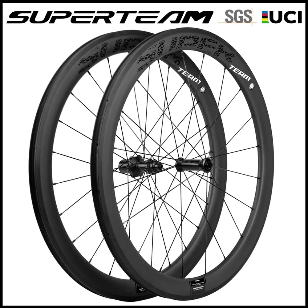 SUPERTEAM Carbon Wheelset bici da strada 50mm ruote in carbonio decalcomania nera ruota della bicicletta con mozzo R18 superficie del freno in basalto