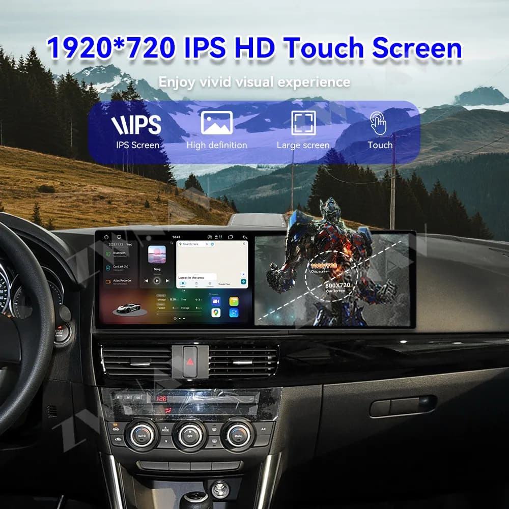 Touch screen per autoradio Carplay da 10.1 + 10.1 pollici per Mazda CX-5 2013-2015 Android 15 Lettore multimediale per auto di navigazione GPS