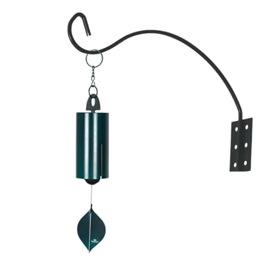 Woodstock Wind Chimes Heroic Wind Bell Outdoor Hanging Bracket, 24 Green Wind Chime with Black Iron Wall Mount, Deep Tone Windb