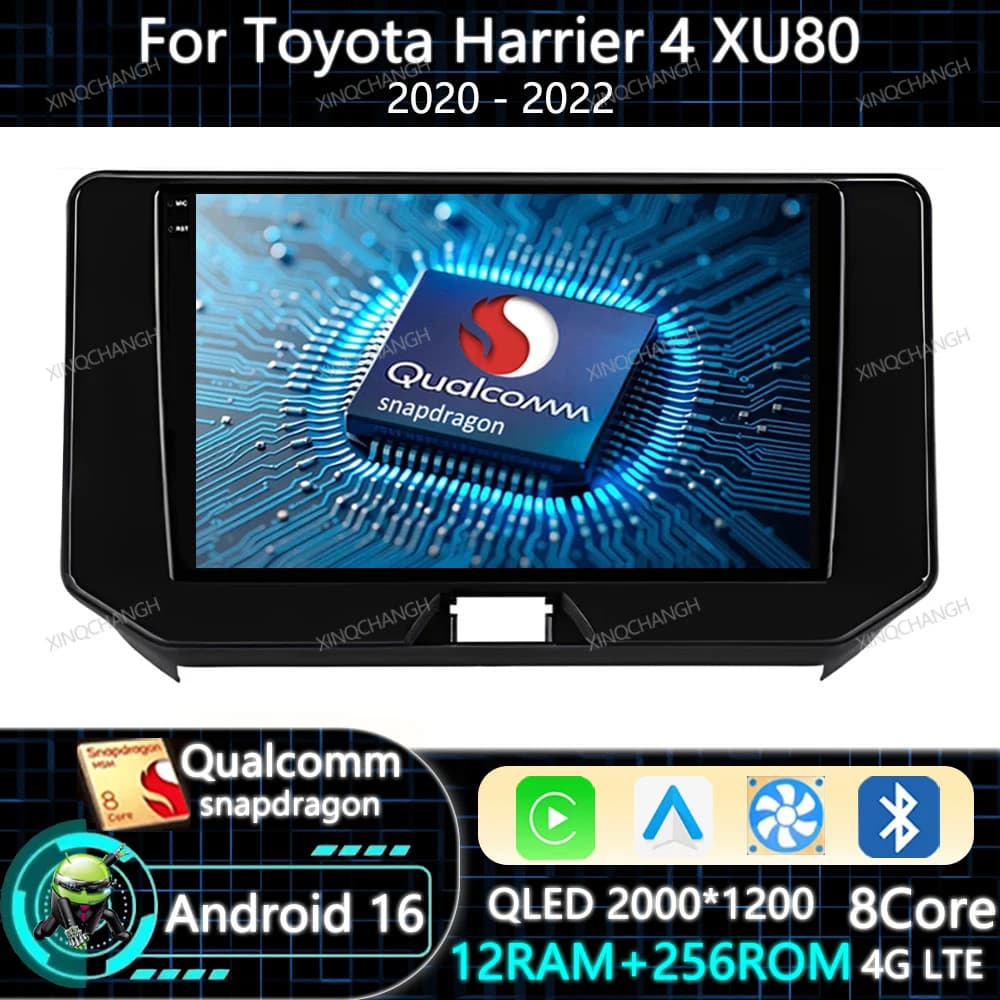 Android 16 Car Radio Carplay Auto For Toyota Harrier 4 XU80 202 BT 4G WIFI GPS QLED 2DIN Qualcomm Multimedia Video Player BT GPS