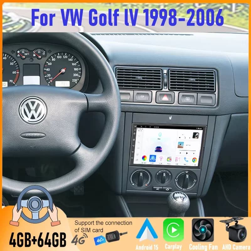 Autoradio Android 15 per VW GOLF IV 1998-2006, Stereo Multimediale da 7" con Carplay, QLED 1024*600, Wireless, 4GB+64GB