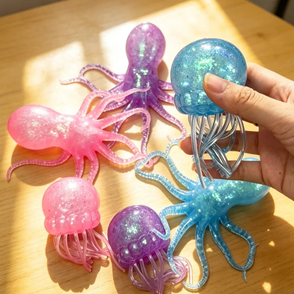 Realistic Giant Octopus Squishy Stress Ball with Bamboo Steamer Soft TPR Dough Ball Decompression Fidget Toy Creative Funny Gift