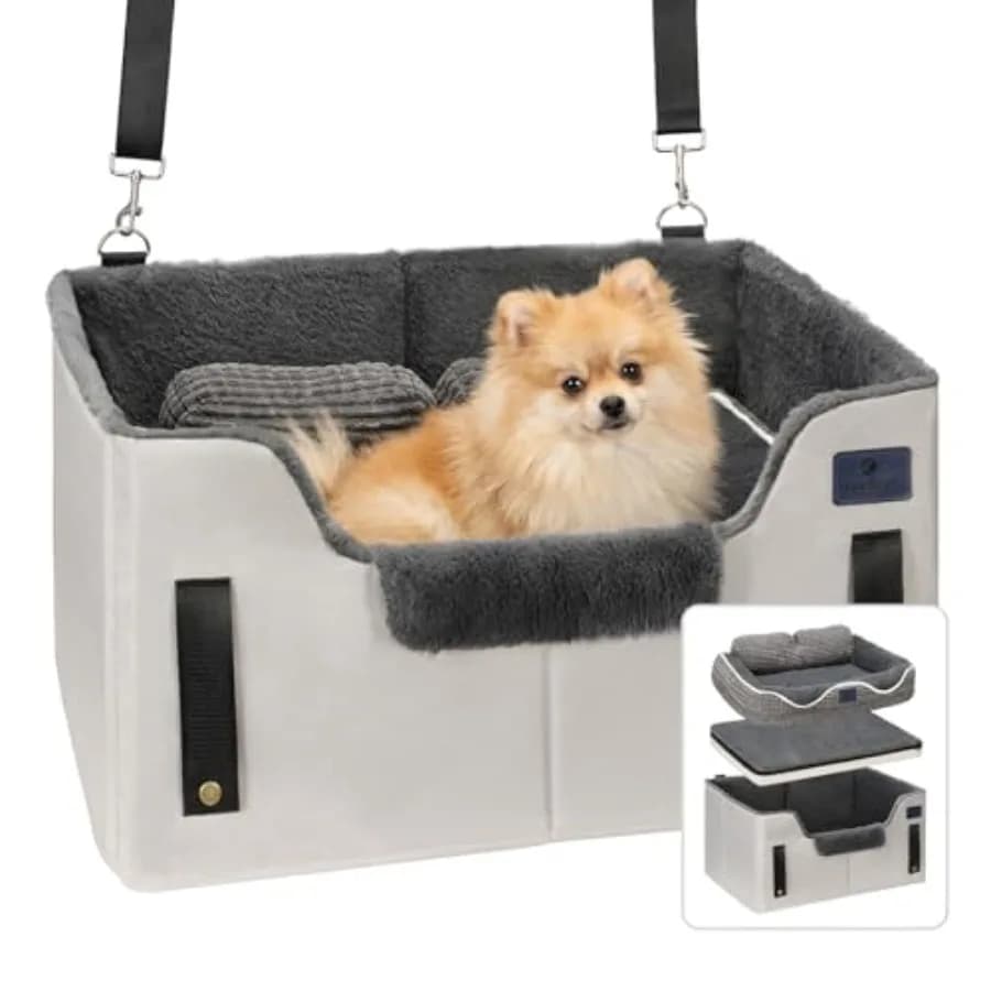 Seggiolino Auto 2-in-1 per Cani e Cuccia da Viaggio per Cani di Piccola e Media Taglia fino a 22 kg, Pieghevole con Guinzaglio di Sicurezza Antiscivolo