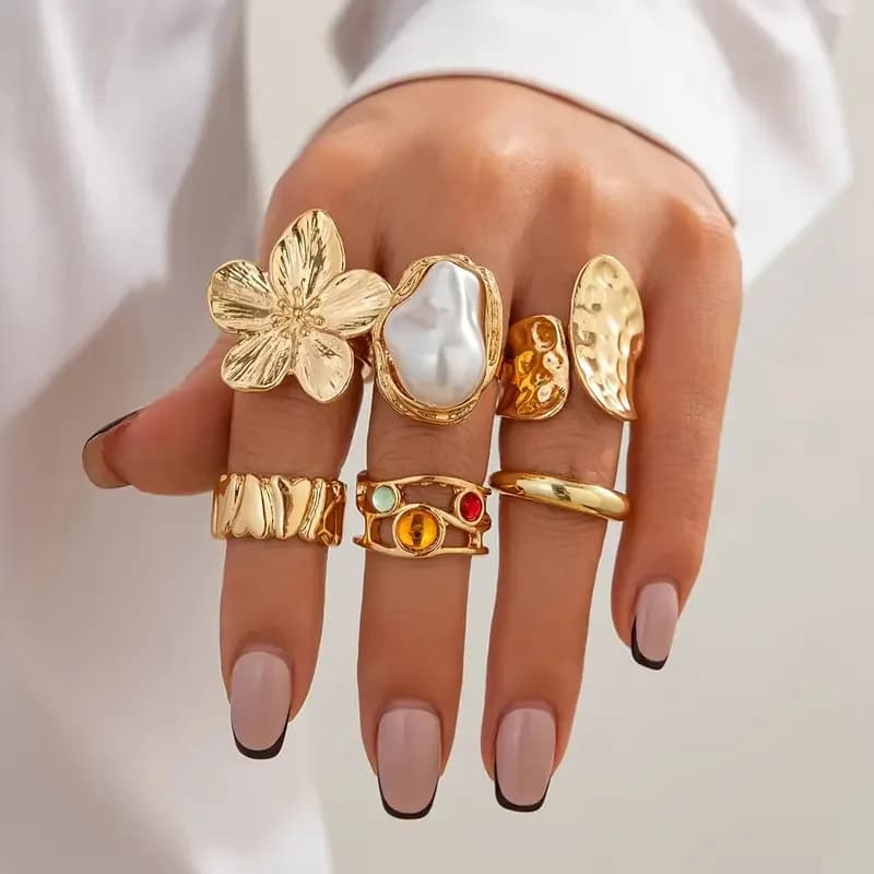 Women's ins geometric irregular open ring niche design versatile lava flower ring light luxury feel