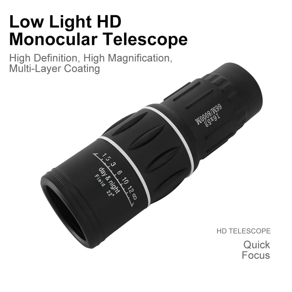 8XMagnification 16x52 Monocular Telescope Waterproof Rubber Casing Dual Focus Telescope FMC Coating with Storage Bag