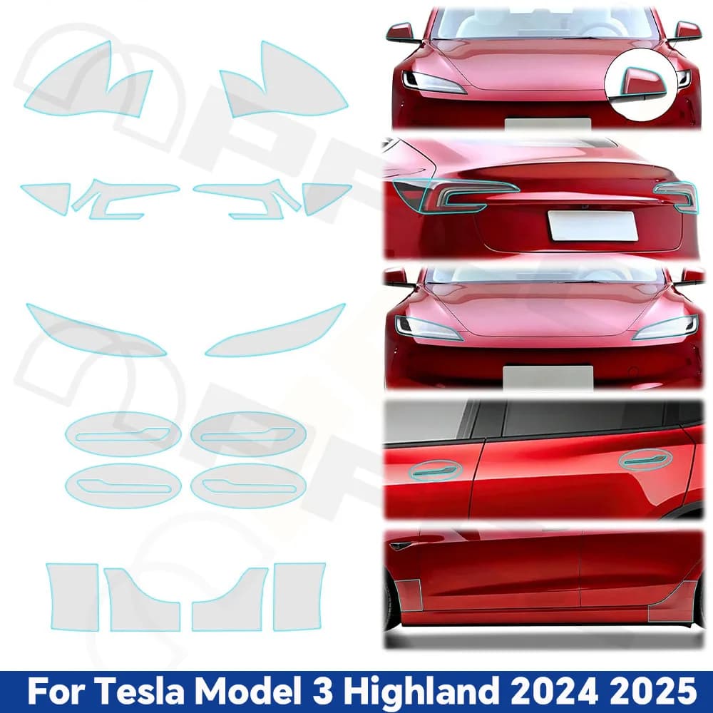 Auto Faro Retrovisore Maniglia Della Porta Pellicola di Protezione Per Tesla Modello 3 Highland 2024 2025 PPF Trasparente Reggiseno TPU Anti-graffio resistente