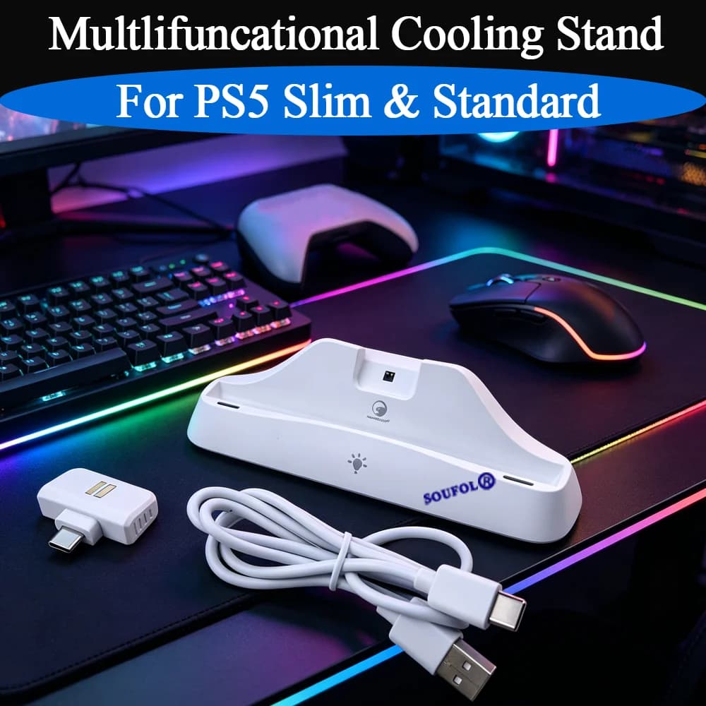 Dock di ricarica con allineamento automatico per PlayStation Portal PS5 con illuminazione RGB e interfaccia Type-C per accessori da gioco PS5