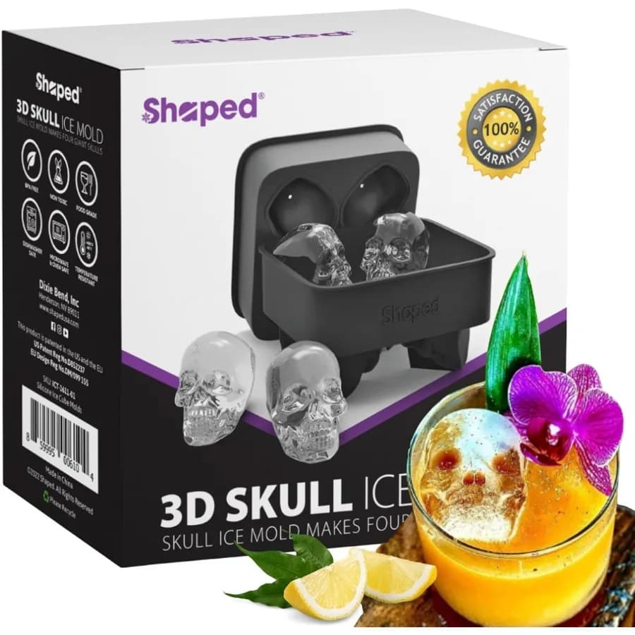 IceMolds 3D Grande Teschio Stampo per cubetti di ghiaccio Vassoio Rotondo Stampo per ghiaccio per whisky con coperchio per Bevitori di whisky Baristi Gt Scambi Casa Ba