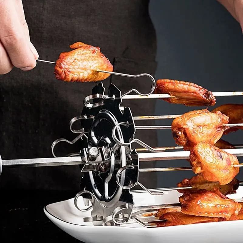 2026 New 304 Stainless Steel Rotating Grill Skewers BBQ Grill Cage Air Fryer Lamb Skewers Grill Electric Oven Accessories,25cm