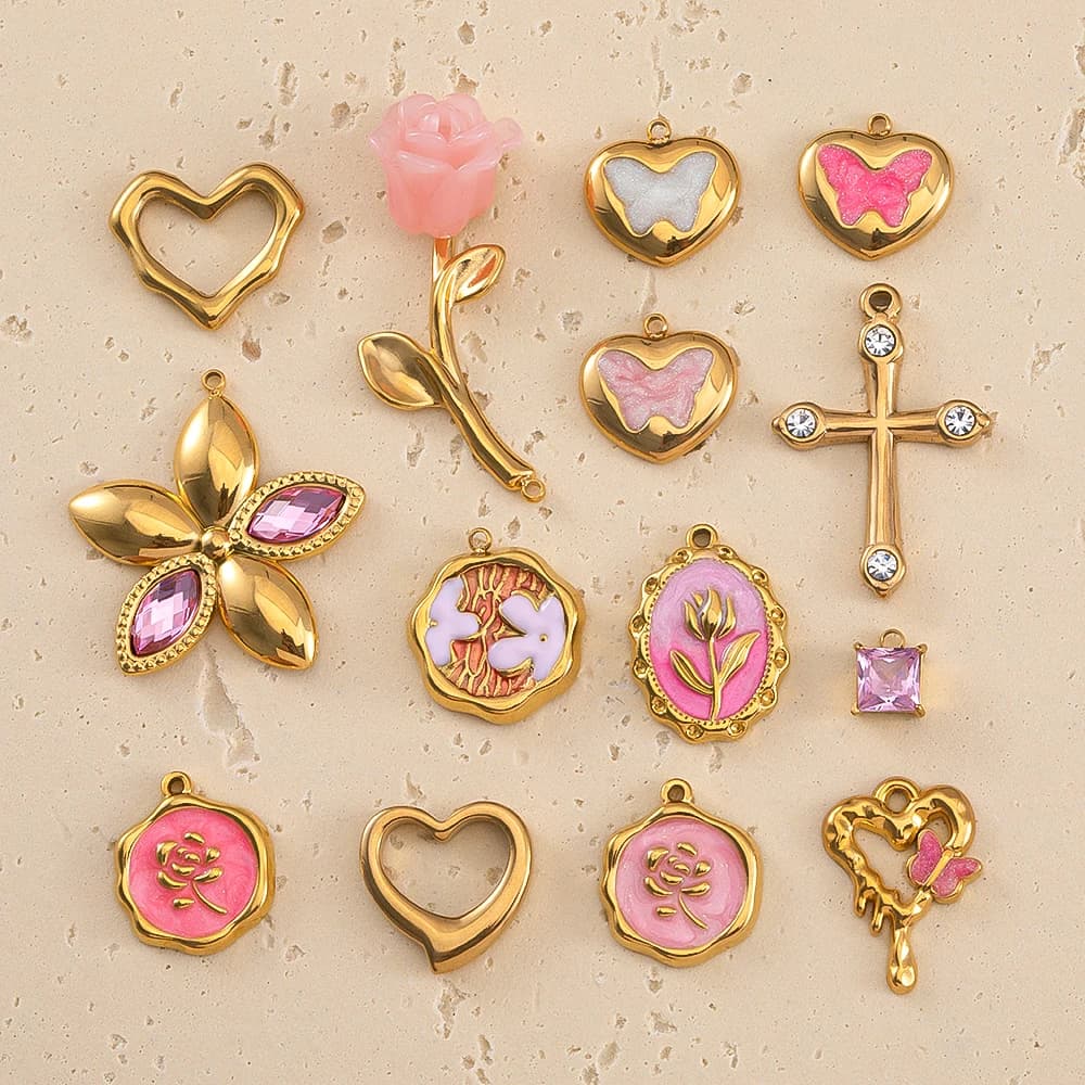 Serie di ciondoli in acciaio inossidabile Ciondolo carino rosa e viola Scelta multipla Componenti per orecchini Accessori per gioielli collana fai da te