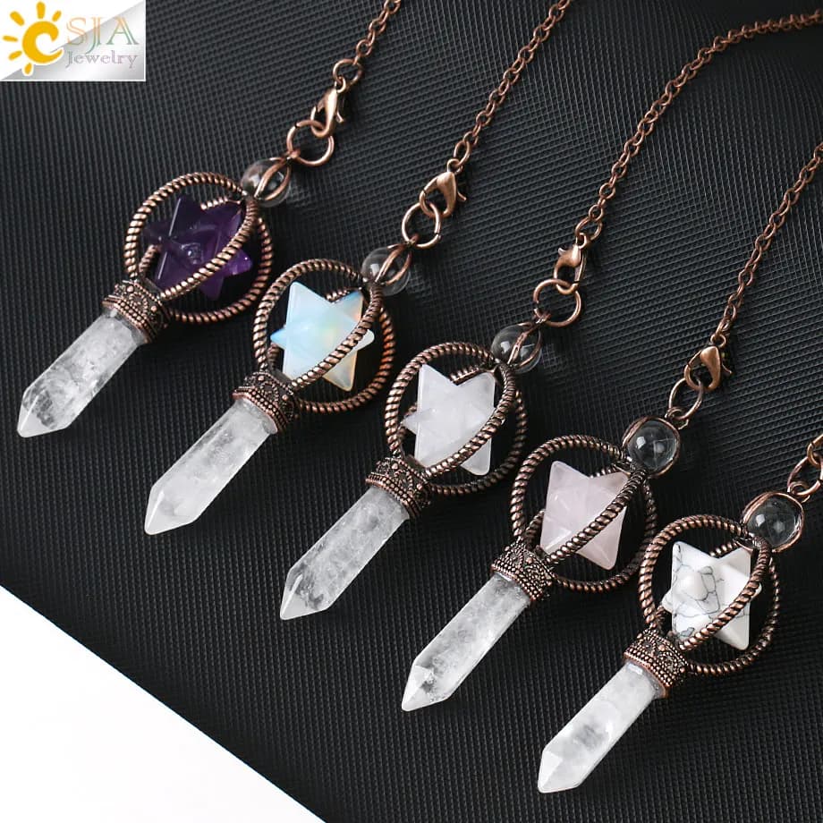 CSJA Pendulari naturali Merkaba Cristallo bianco per rabdomanzia Divinazione Energia esagonale Ciondolo spirituale Pendule Radiestesia G930