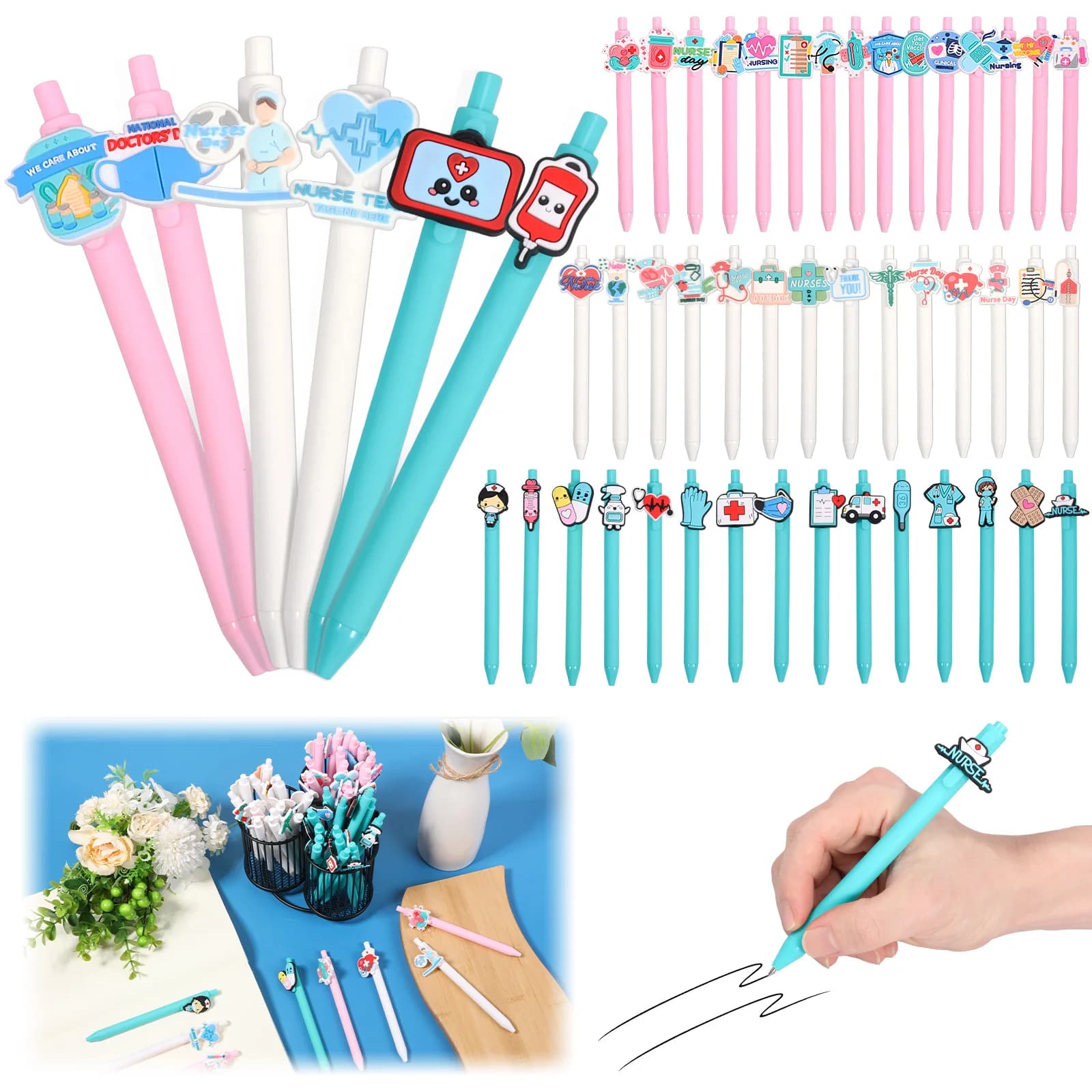 Set di 50 Penne Gel da Infermiera da 0,5 mm, Stili Assortiti, Divertenti Penne Gel per Infermieri, Essenziali per Studenti di Medicina, Regalo per la Settimana dell'Infermiera