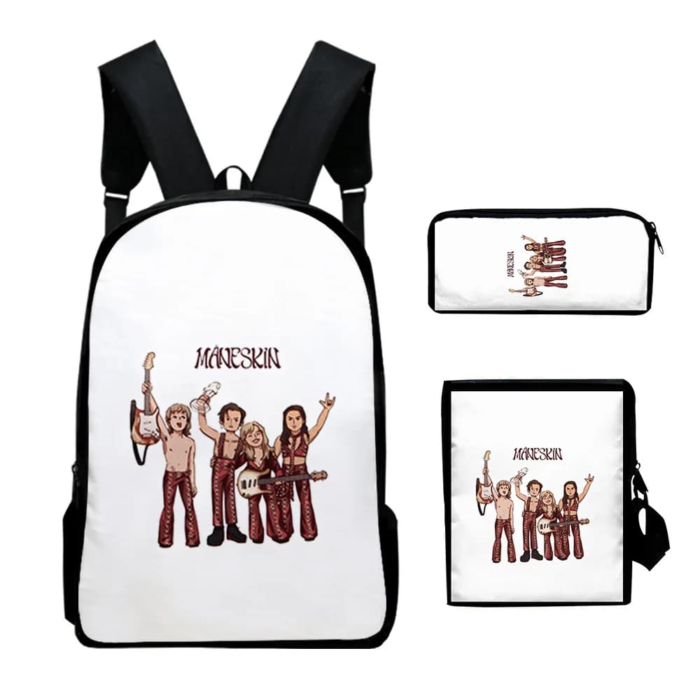 Classic Popular Funny Maneskin 3D Print 3pcs/Set pupil School Bags Laptop Daypack Backpack Inclined shoulder bag Pencil Case