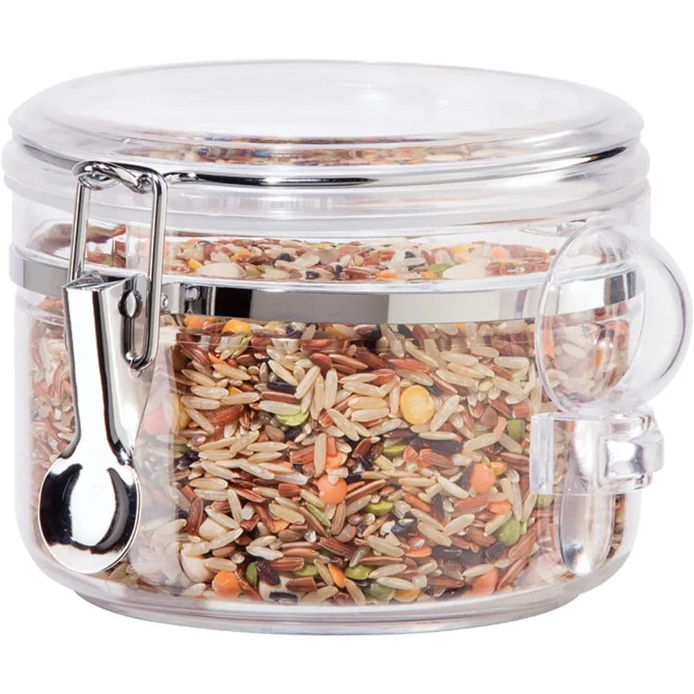 Airtight Food Storage Container 28oz Clear Canister with Clamp Lid and Measuring Spoon for Kitchen Pantry Organization Bulk Dry Foods Flour Sugar Coffee Rice Tea Spices Herbs Storage Jar