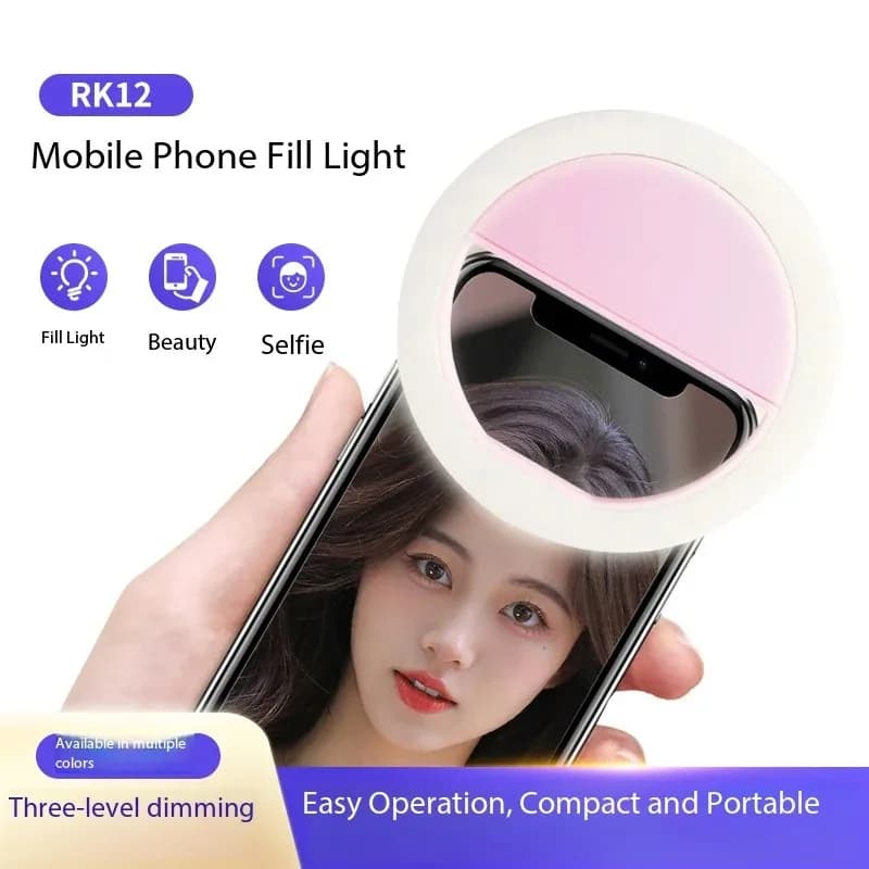 Rechargeable Clip On Selfie Ring Light 3 Level Adjustable Portable Phone Beauty Fill Light For Live Streaming Video Photography