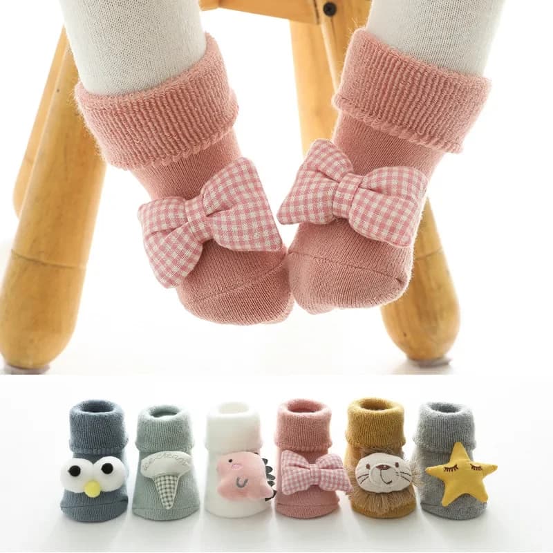 Calzini per bambini Calzini caldi in cotone antiscivolo per cartoni animati 3D Leone/arco Autunno Inverno Infantile Ragazze Ragazzi Morbidi stivali carini Calzini per bambini