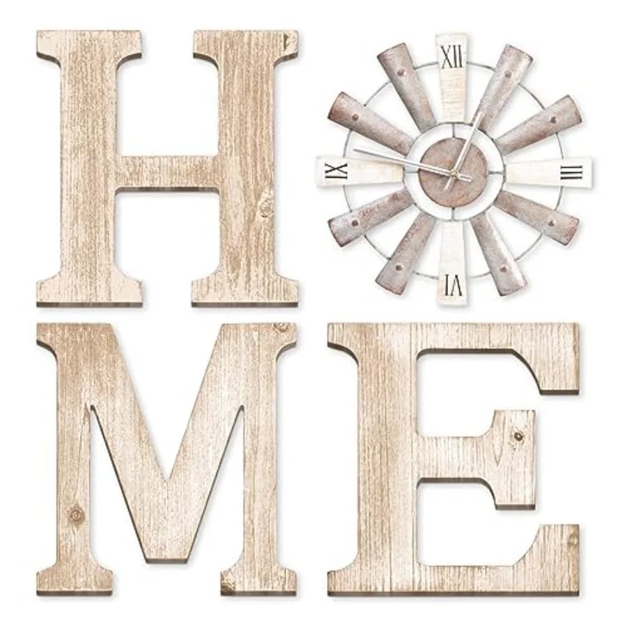 Farmhouse Home Signs with Windmill Clock Wall Decor Rustic Home Letters Wall Art for Living Room Kitchen Entryway Dining Room B