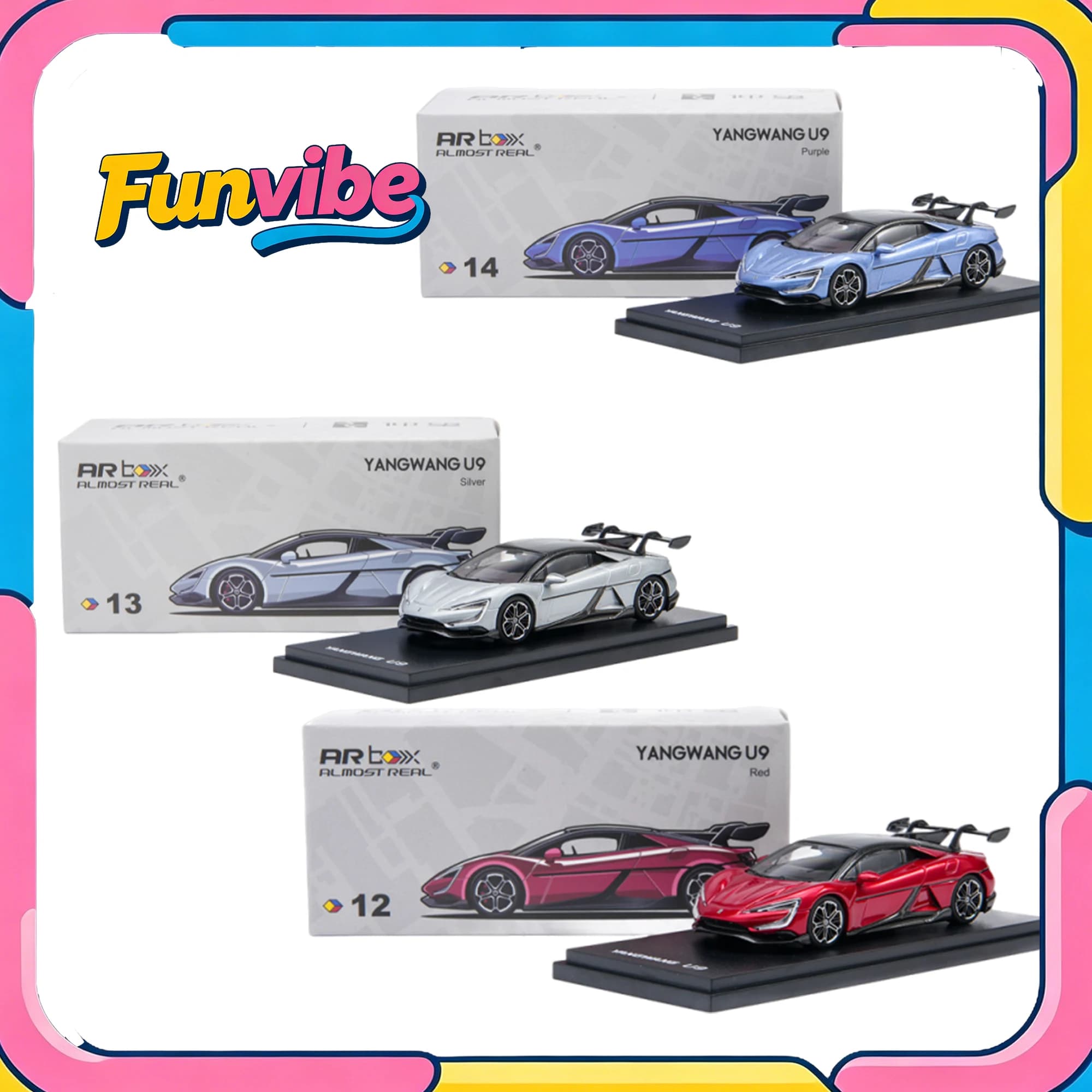 Modellino Auto in Scala 1/64 Yangwang U9, Supercar Elettrica Cinese, Collezione di Auto Simulate in Viola, Argento e Rosso, Regalo per Ragazzi