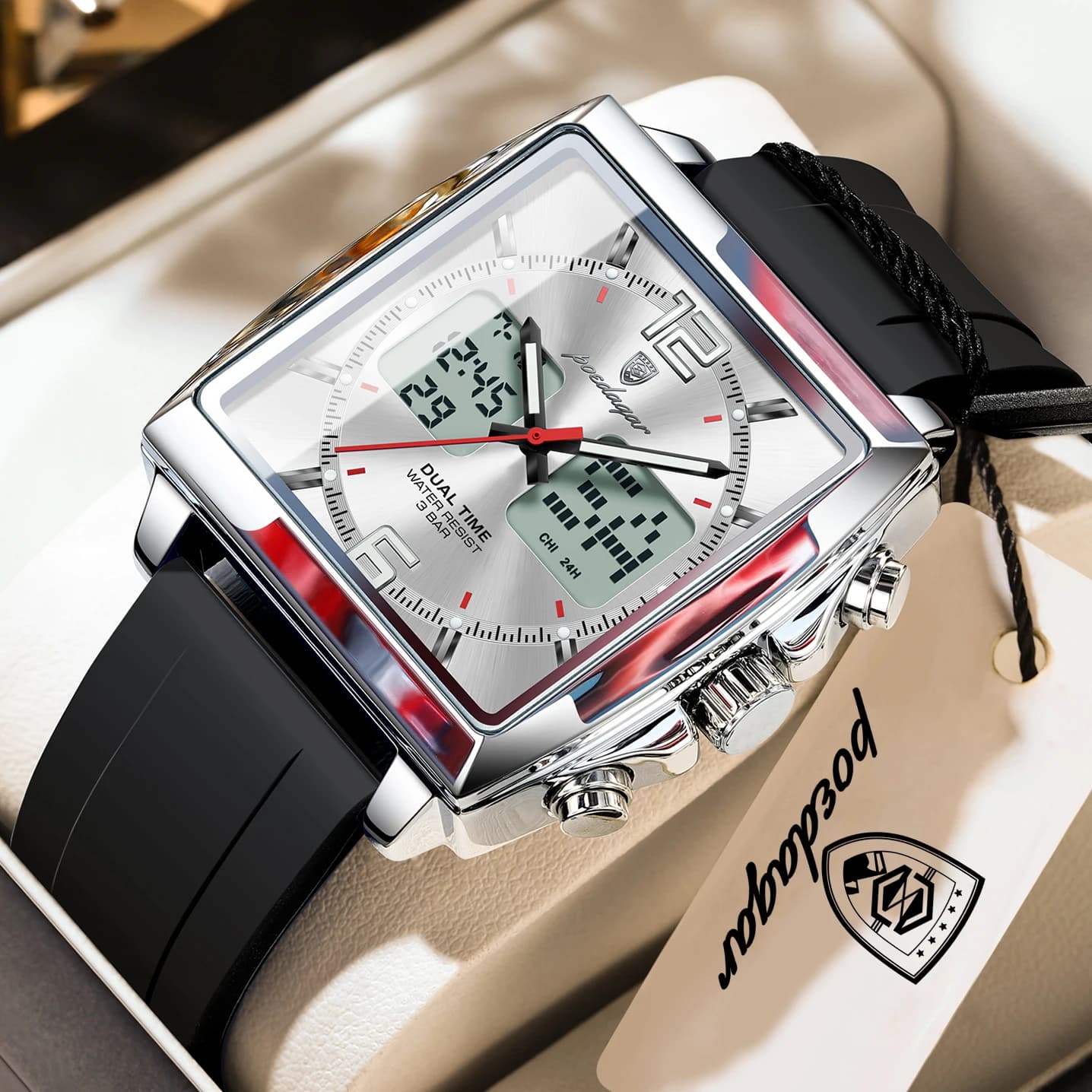 POEDAGAR Wrist watch with LED, Alarm clock, Chronograph, Date and Day, Electronic Military Style