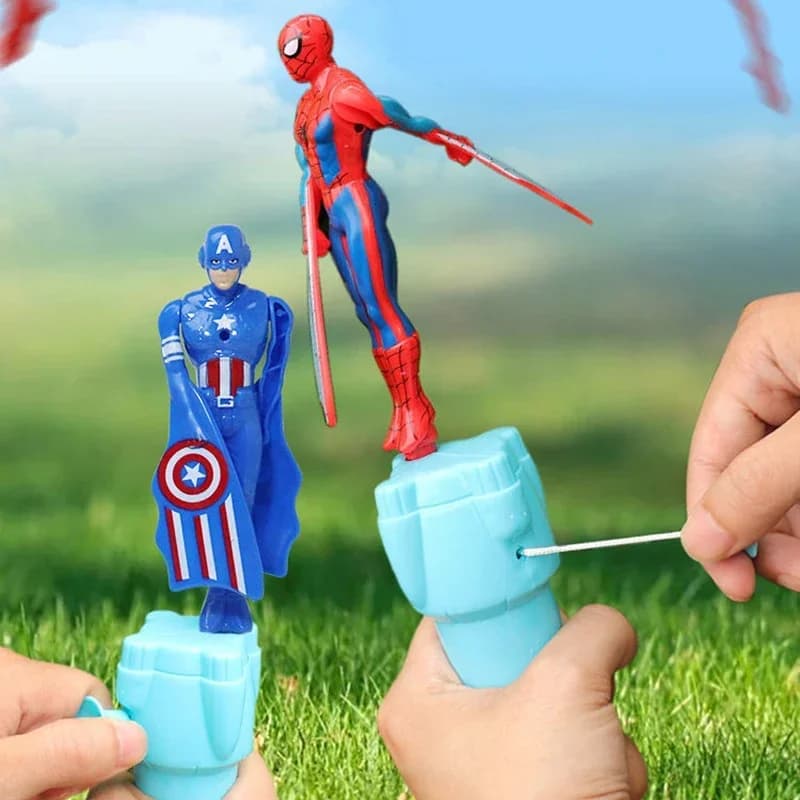 Anime Spiderman Bamboo Libellula Flying Toy Iron Man Captain Rotating String Flying Toys Outdoor Toy for Kids Gift for Kids