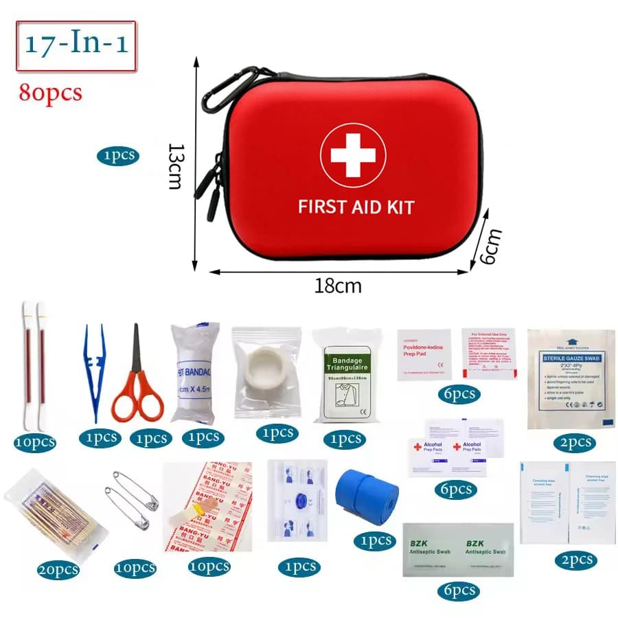 Nuovo set da 80 pezzi, kit di pronto soccorso portatile, borsa medica per auto, per campeggio all'aperto, viaggi, trattamento medico di emergenza, impermeabile