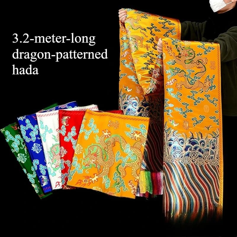 Sciarpa Hada Tibetana con Motivo a Drago, Ispessita, Cinque Benedizioni, Portafortuna, per Cerimonie e Culto Domestico
