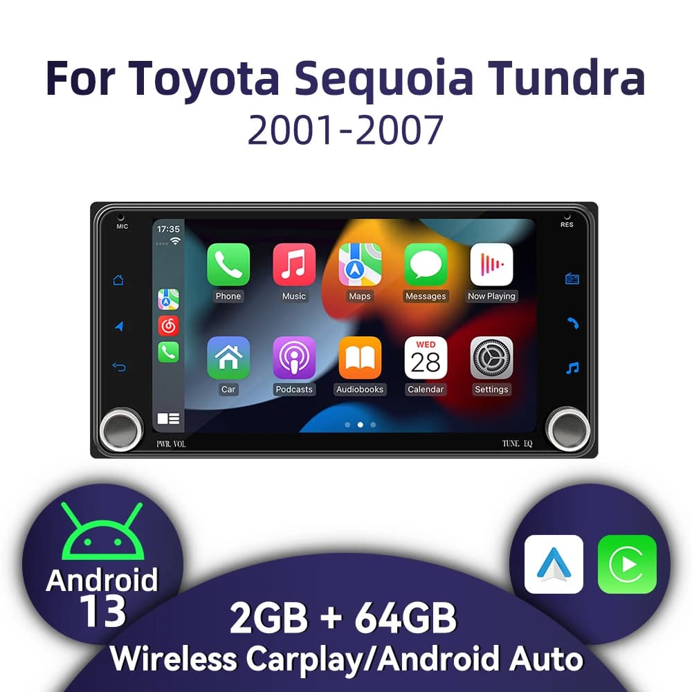 2 Din Android Radio for Toyota Sequoia Tundra 2001-2007 7" Screen Wireless Carplay Car Multimedia GPS Head Unit Stereo Autoradio