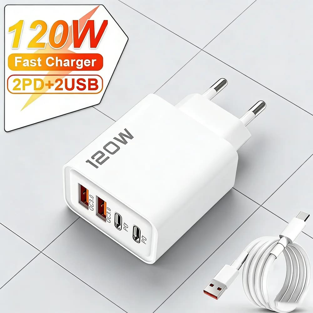 Caricabatterie rapido USB C da 120W per Samsung Huawei Xiaomi iPhone, adattatore per cellulare, caricatore da parete con ricarica rapida PD.