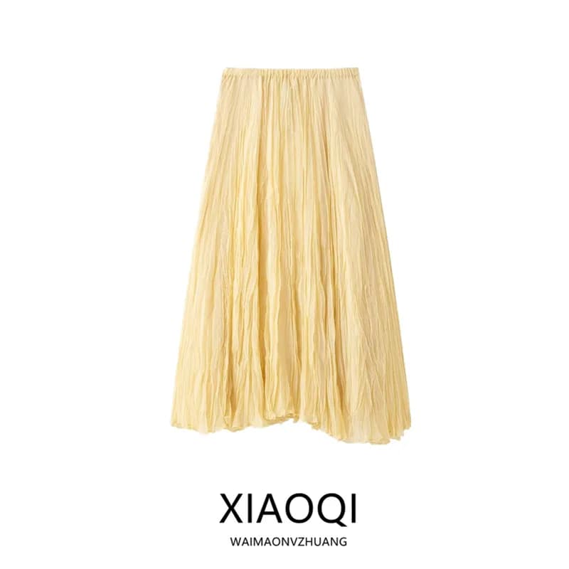Gonna Midi Woman Spring 2025 New Collection Effetto Plissetta Vita Alta Versatile Length Media Other Materials