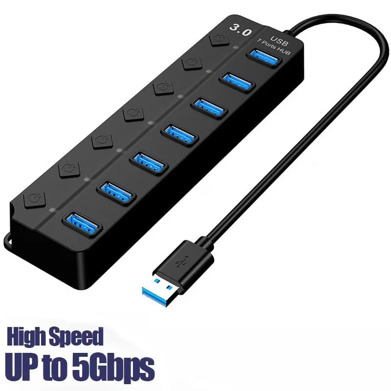 Adattatore hub USB 2.0 Splitter girevole 7 porte USB 2.0 Splitter espansore multiplo per PC Computer portatile U Disco Mini accessori