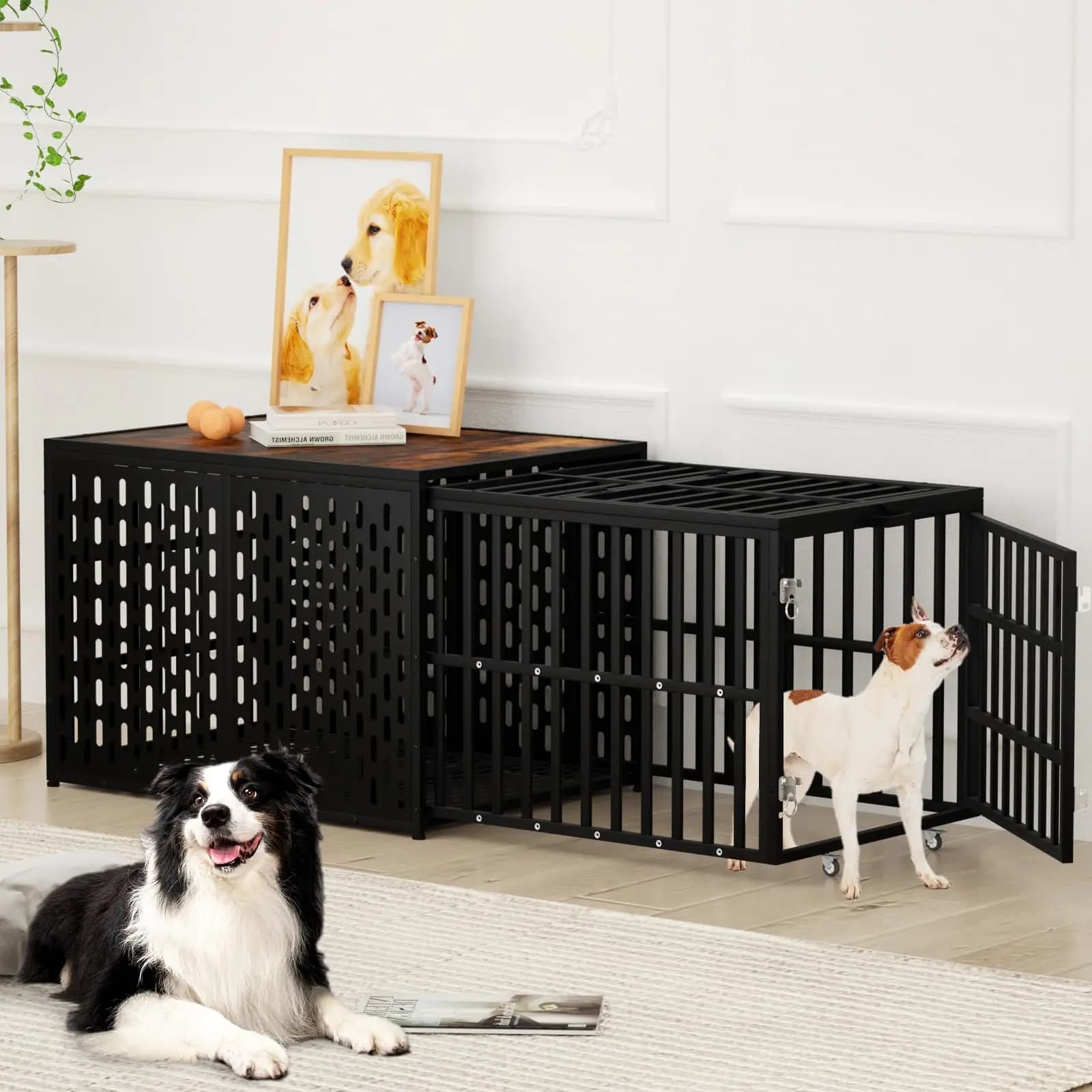 38 a 70 Cassetta per cani resistente Mobili Gabbia per cani Cuccia Design estraibile 3 porte Robusta casse per animali domestici di grandi dimensioni in metallo resistente Cuccia per cani