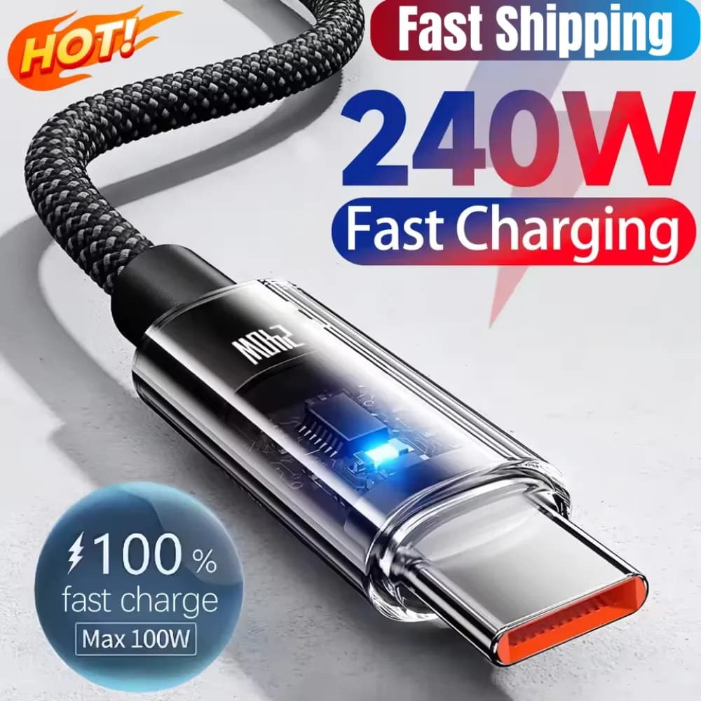 Cavo USB C a USB A Tipo C 240W in Nylon, Cavo di Ricarica Super Veloce con Display Digitale LED per Telefoni Huawei, Samsung, Xiaomi, Honor