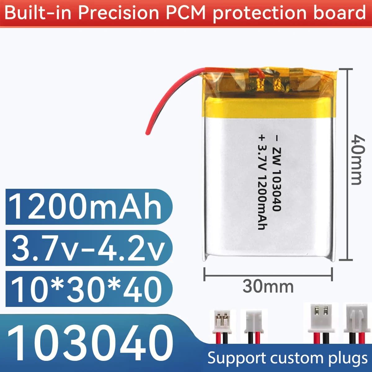 103040 1200mAh 3.7V Lithium Rechargeable Battery for GPS Navigator Bluetooth Headset PS4 DIY Tools Compatible with 103040