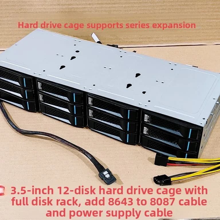 Gabbia per disco rigido da 12 alloggiamenti da 3,5 pollici da 6 Gb, archiviazione da 12 Gb per NAS Nero Qunhui CDN telaio serie SAS sostituibile a caldo in stock