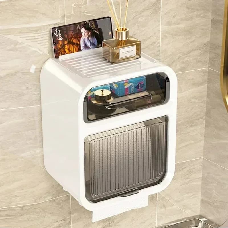 Portarotolo da Bagno Impermeabile, Dispenser di Carta Igienica da Parete Senza Foratura, Porta Rotolo Creativo per Bagno