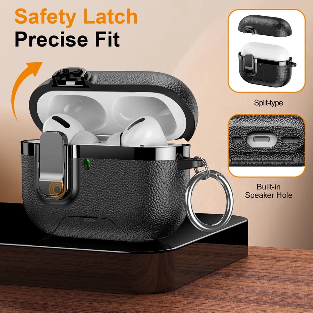 Nuova custodia protettiva per auricolari Airpods Pro 2 3 con chiusura sicura, supporto invisibile per telefono, custodia con texture in pelle per Airpods 4