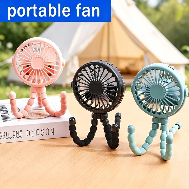 Portable Fan with 3 Speed Settings USB Charging Foldable & Hanging Low Noise Stroller Fan Mini Lightweight for Outdoor Use