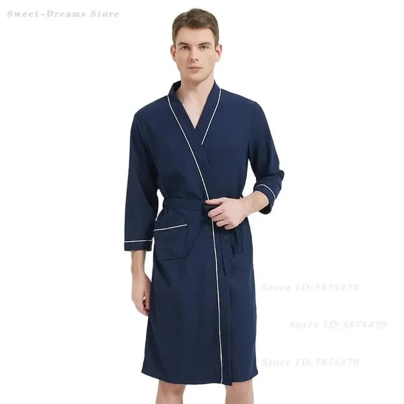 Kimono Yukata in spring/summer waffle fabric with belt, men's swimwear strong sizes, homewear, large casual pajamas, men's nightwear