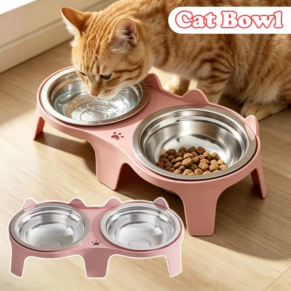 Stainless Steel Cat Food Water Bowl Large Capacity Easy Eat Design Prevents Neck Pain Non Slip Pet Feeding Food Bowl Easy Clean