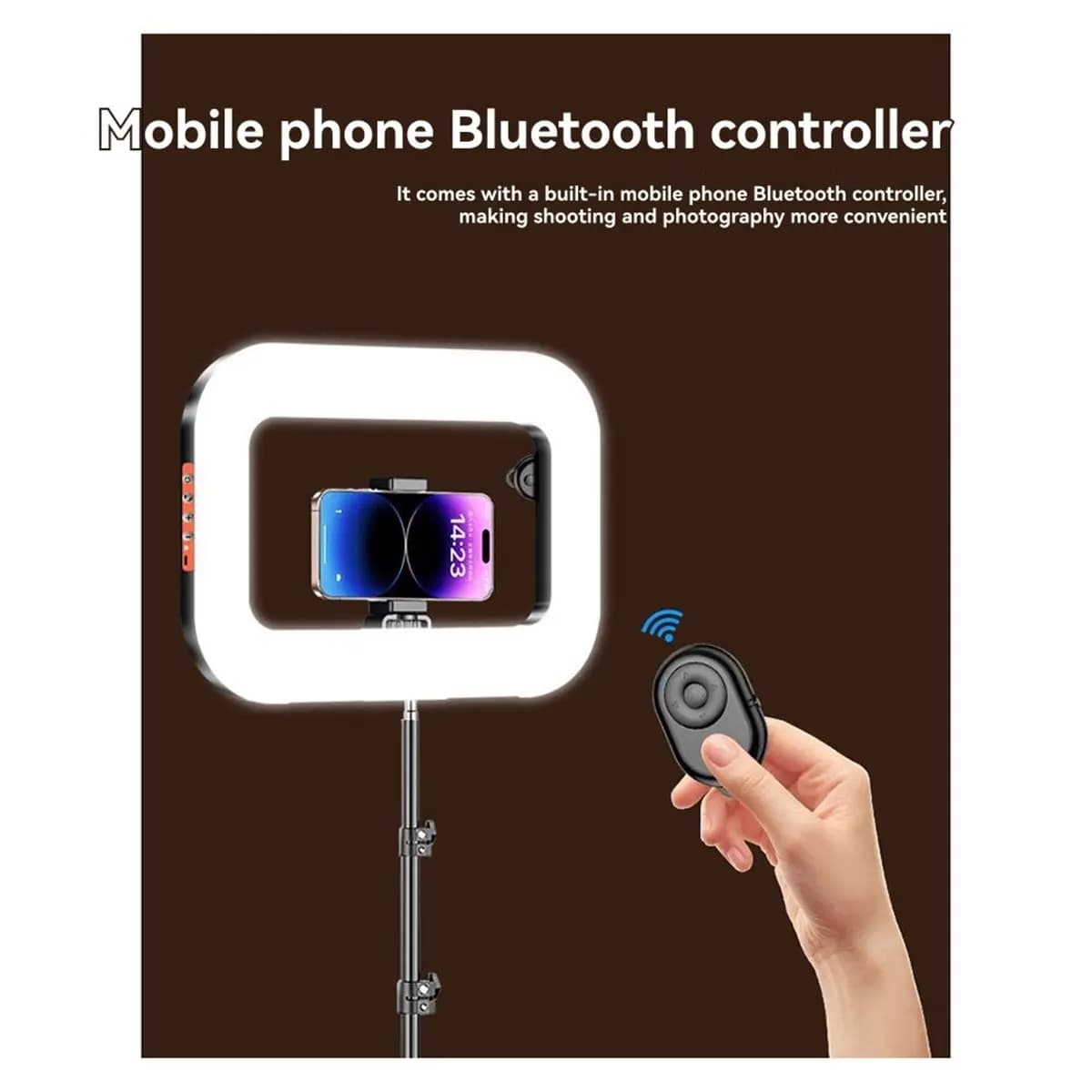 DT75BG Handheld Ring LED Fill Light Rechargeable Portable Phone Live Broadcast Photography Selfie Light with BT Remote Control