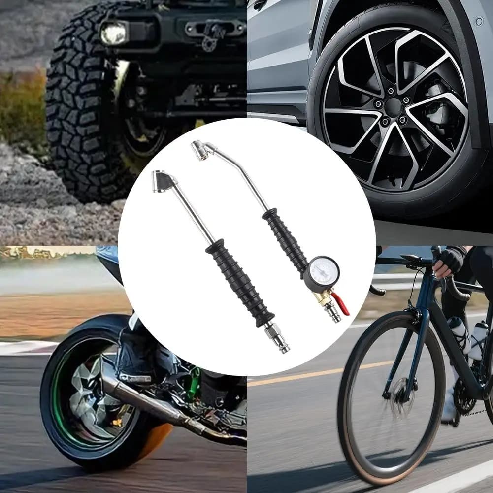 Calibro di gonfiaggio per pneumatici di tipo europeo con tubo flessibile esteso, mandrino ad aria a testa piegata per gonfiaggio rapido di pneumatici per auto e camion O4J3