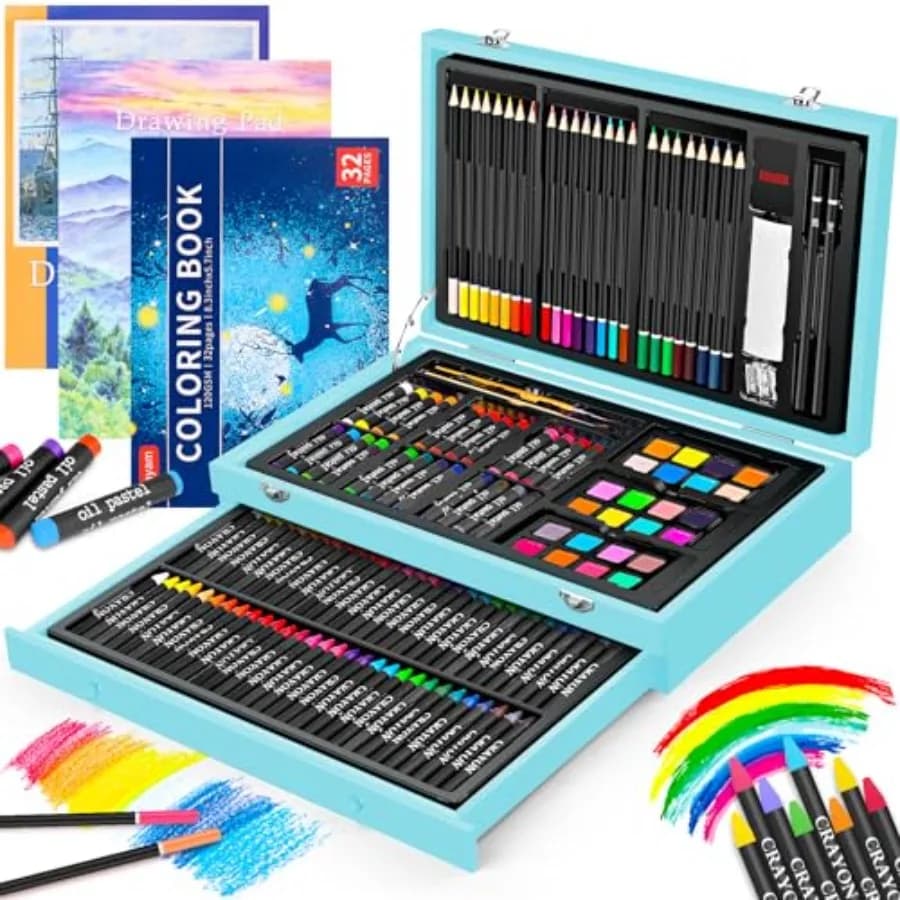 Arts and Crafts Gifts for 6-14 Year Teens Boys Girls Christmas Gifts, 150-Pack Art Set Kits with 2 Sketch Pads, Coloring Book,