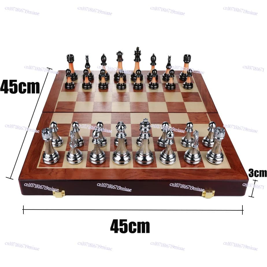 Set regalo di fascia alta, scacchiera pieghevole in legno, pezzi degli scacchi in metallo
