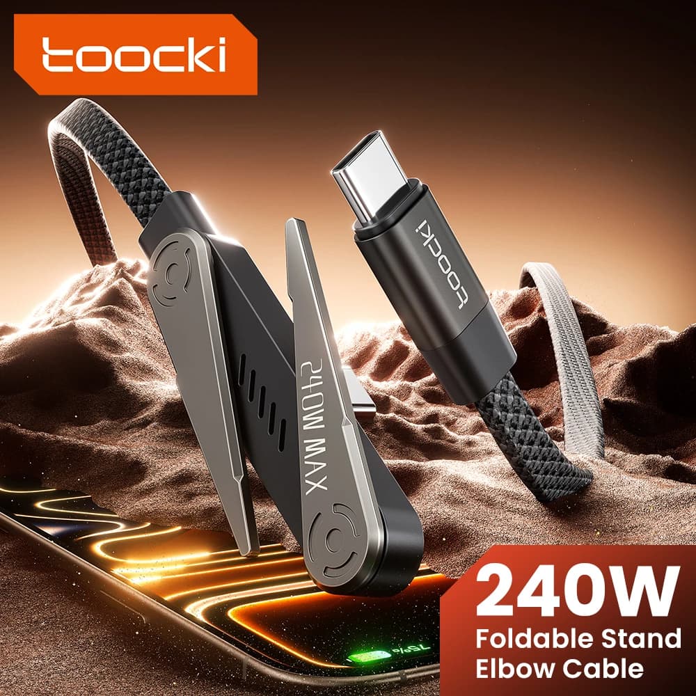 Cavo dati Toocki 240W 2 in 1 USB-C a USB-C a ricarica rapida con supporto pieghevole da tavolo per iPhone 17 16 Samsung