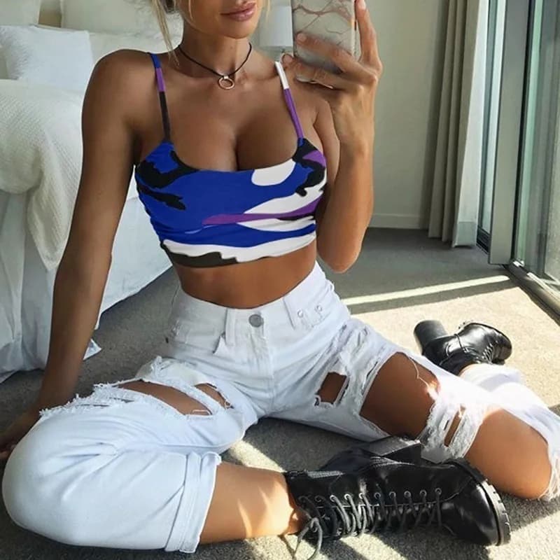 Abbigliamento donna europea e americana con stampa artiglio cinturino per reggiseno aderente ombelico esposto piccolo gilet per le donne