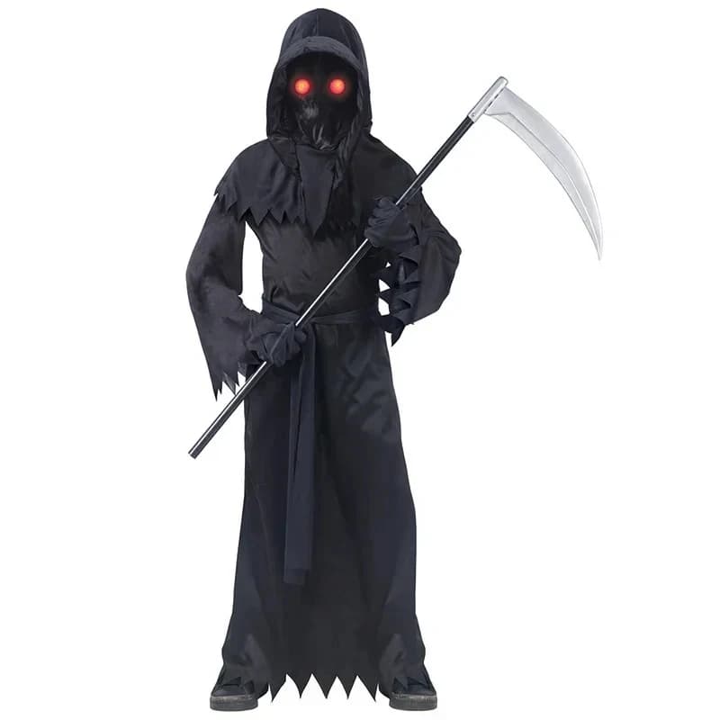 ABC123Sydanne Kids Horror Death Dress Jumpsuit Red Luminous Glasses Sickle Black Robe Grim Reaper Cosplay Costume Hals,3'f.5;j.8