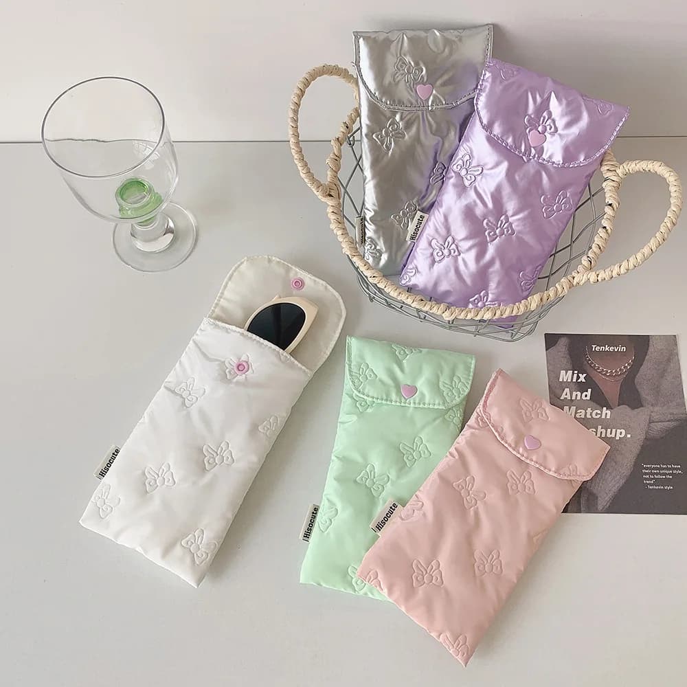 Soft wallet for Sunglasses with bow, Portable, Glass Bag, Nice Makeup Brush Case, Girl Gift, Office, School
