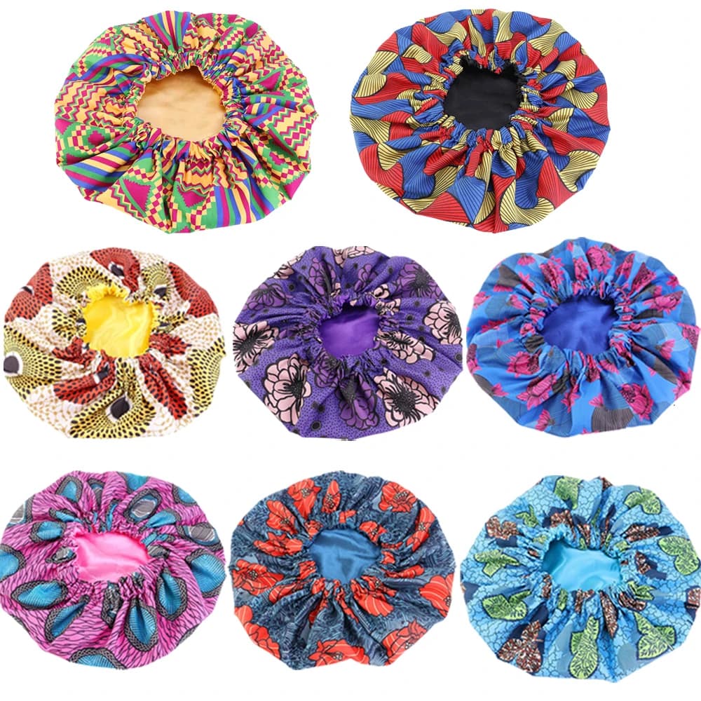 Berretto da notte per donna modello africano cappello con stampa Ankara fodera in raso morbido Extra Large copricapo da donna copricapo per la cura dei capelli