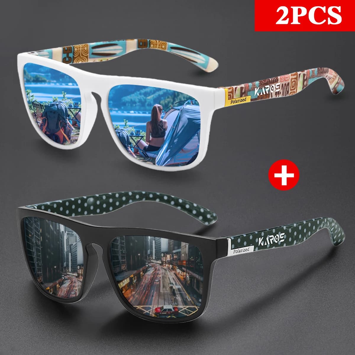 2 pezzi KAROS occhiali da sole unisex polarizzati specchio quadrato design del marchio di lusso UV400 parasole per pesca guida ciclismo escursionismo