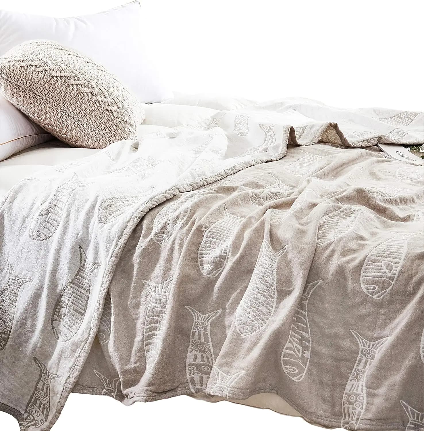 Lightweight Summer Cover in Mussola Grigia Moderna for Bed and Sofa, 100% Cotton Pettinato, Soft and Warm, Single Size